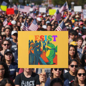 Rainbow Street Protest Frog Protest Sign Resist LGBTQ+ Solidarity TS02 Horizontal 18" x 24" Yellow Print Your Wear