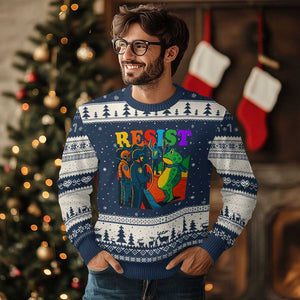 Rainbow Street Protest Frog Ugly Christmas Sweater Resist LGBTQ+ Solidarity TS02 Navy Beige Print Your Wear