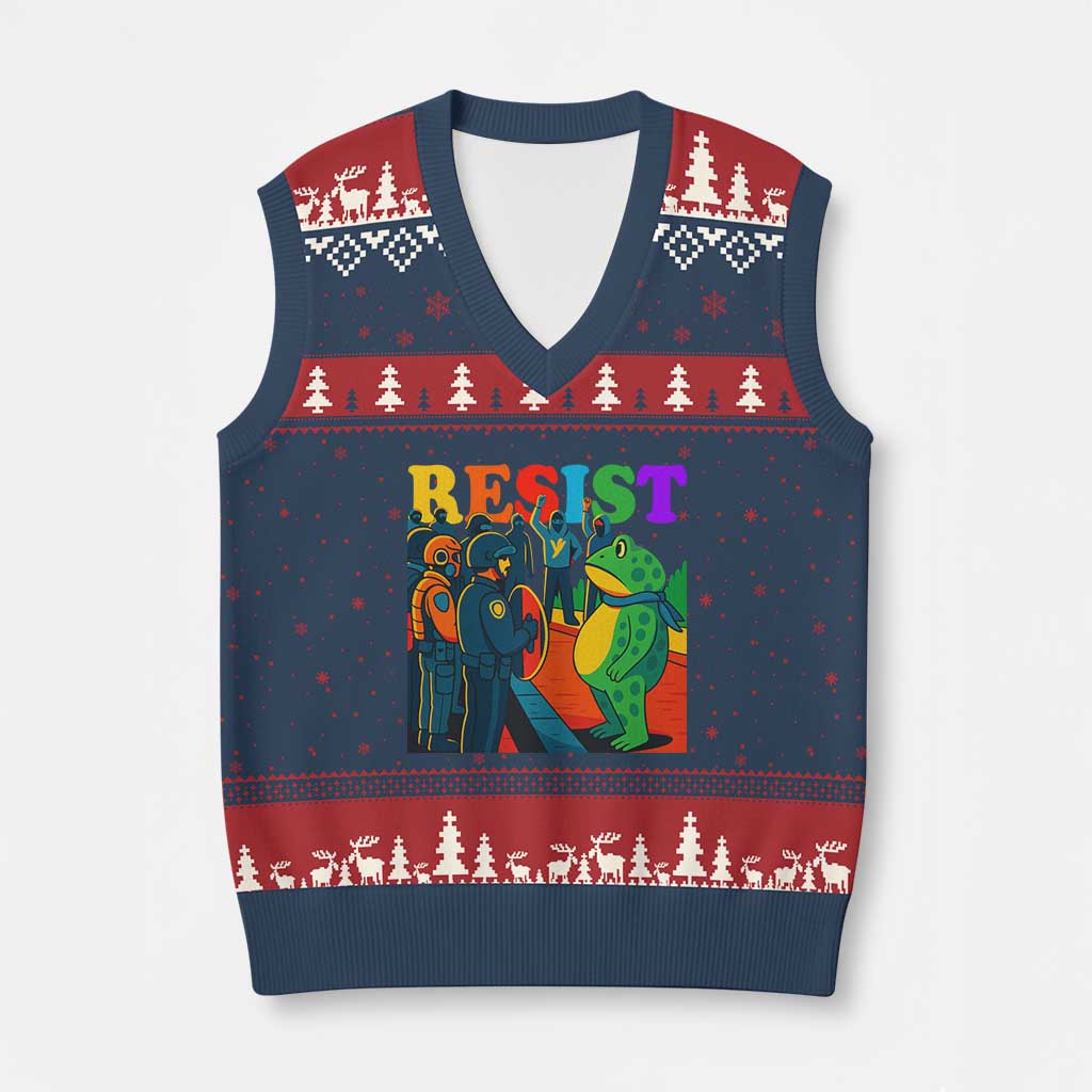 Rainbow Street Protest Frog V-Neck Knit Sweater Vest Resist LGBTQ+ Solidarity TS02 Navy Red Print Your Wear