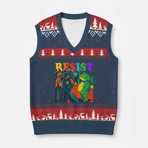Rainbow Street Protest Frog V-Neck Knit Sweater Vest Resist LGBTQ+ Solidarity TS02 Navy Red Print Your Wear