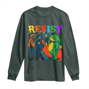 Rainbow Street Protest Frog Long Sleeve Shirt Resist LGBTQ+ Solidarity TS02 Dark Forest Green Print Your Wear