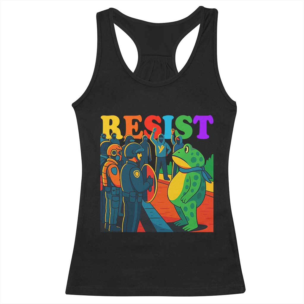 Rainbow Street Protest Frog Racerback Tank Top Resist LGBTQ+ Solidarity TS02 Black Print Your Wear