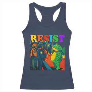 Rainbow Street Protest Frog Racerback Tank Top Resist LGBTQ+ Solidarity TS02 Navy Print Your Wear