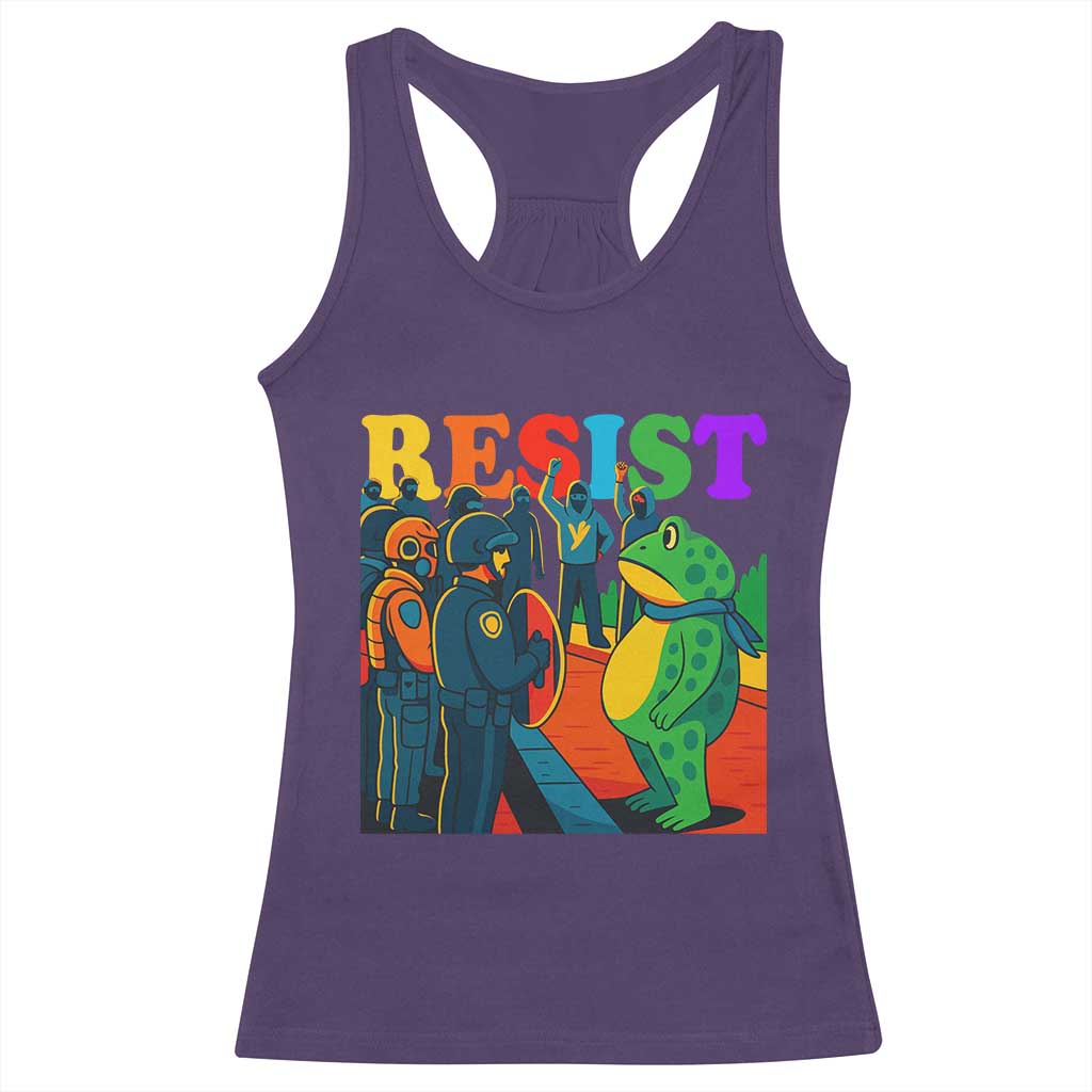 Rainbow Street Protest Frog Racerback Tank Top Resist LGBTQ+ Solidarity TS02 Purple Print Your Wear