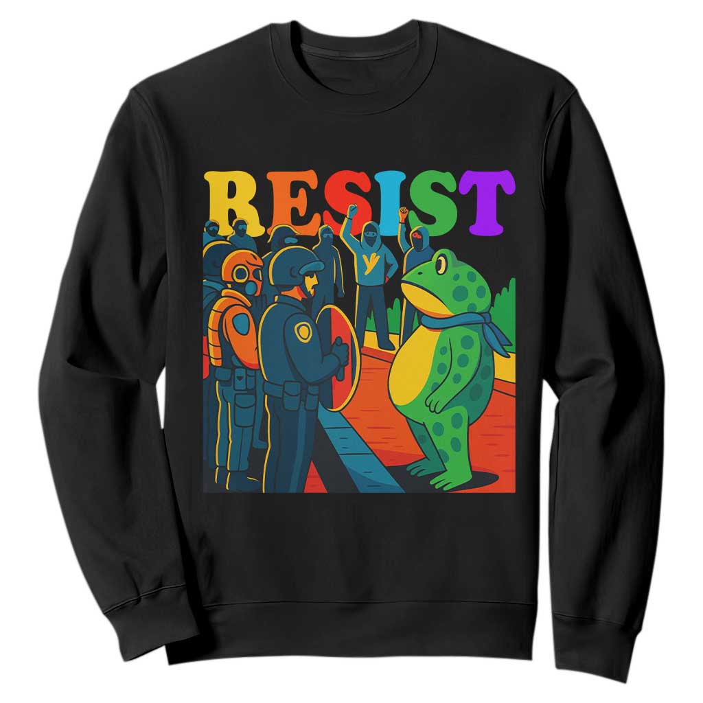 Rainbow Street Protest Frog Sweatshirt Resist LGBTQ+ Solidarity TS02 Black Print Your Wear