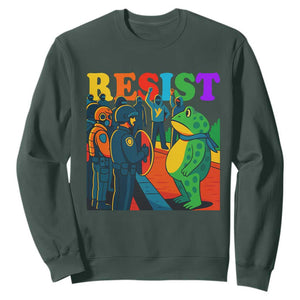Rainbow Street Protest Frog Sweatshirt Resist LGBTQ+ Solidarity TS02 Dark Forest Green Print Your Wear