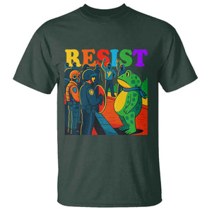 Rainbow Street Protest Frog T Shirt Resist LGBTQ+ Solidarity TS02 Dark Forest Green Print Your Wear