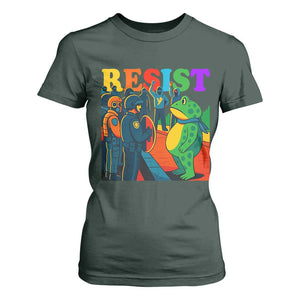 Rainbow Street Protest Frog T Shirt For Women Resist LGBTQ+ Solidarity TS02 Dark Forest Green Print Your Wear