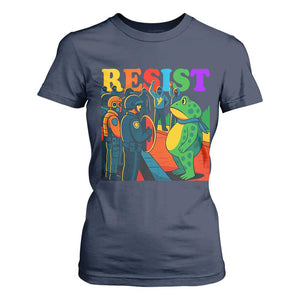 Rainbow Street Protest Frog T Shirt For Women Resist LGBTQ+ Solidarity TS02 Navy Print Your Wear