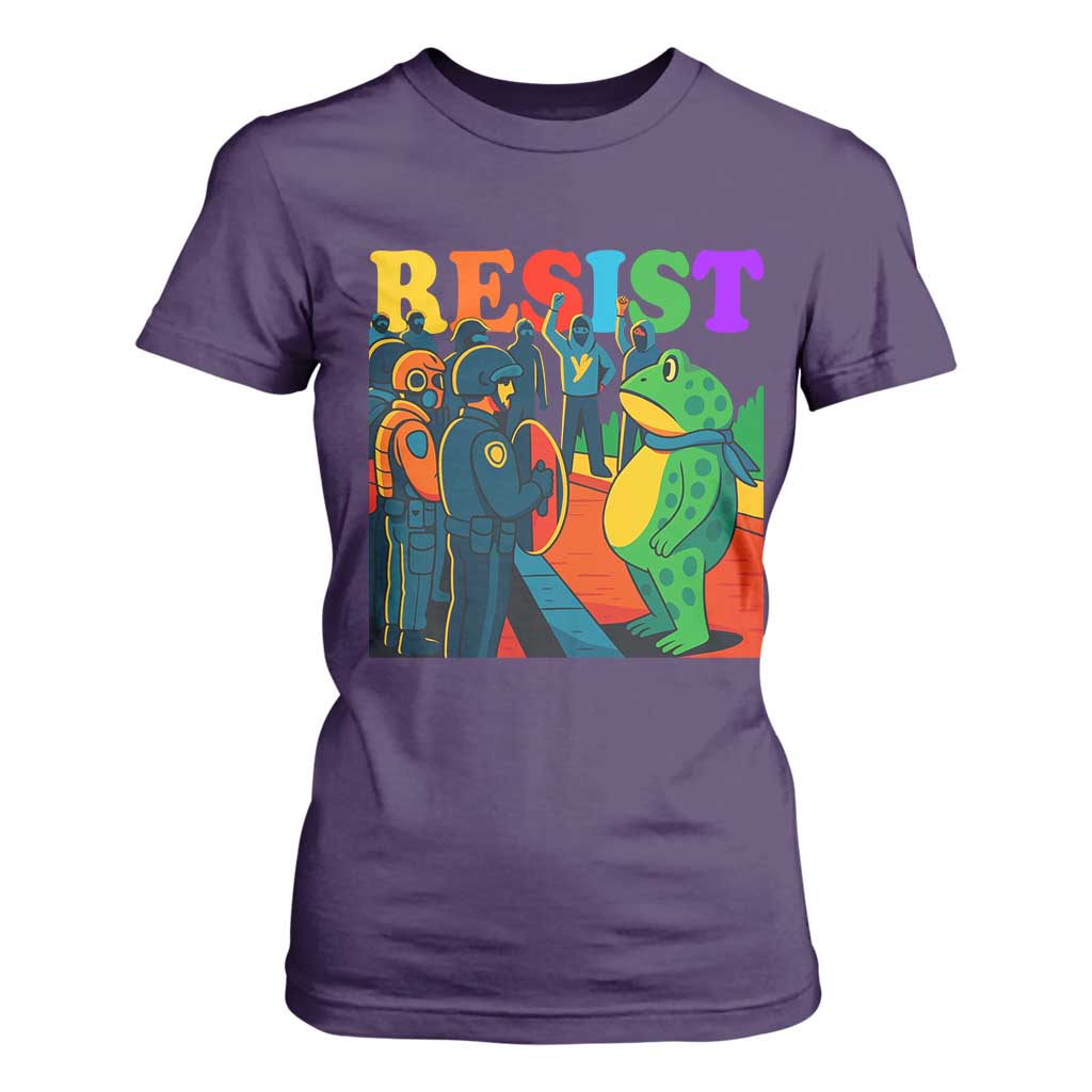 Rainbow Street Protest Frog T Shirt For Women Resist LGBTQ+ Solidarity TS02 Purple Print Your Wear