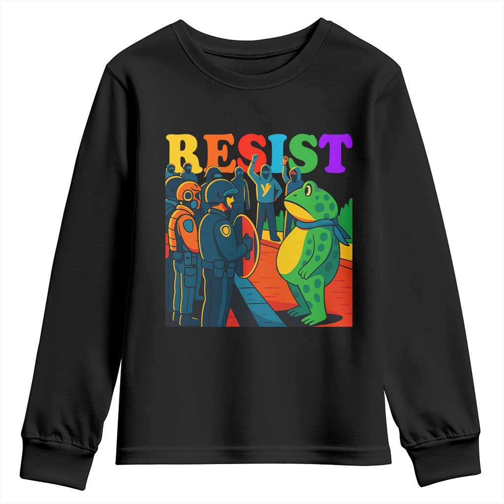 Rainbow Street Protest Frog Youth Sweatshirt Resist LGBTQ+ Solidarity TS02 Black Print Your Wear