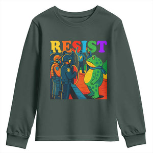 Rainbow Street Protest Frog Youth Sweatshirt Resist LGBTQ+ Solidarity TS02 Dark Forest Green Print Your Wear