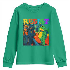 Rainbow Street Protest Frog Youth Sweatshirt Resist LGBTQ+ Solidarity TS02 Irish Green Print Your Wear
