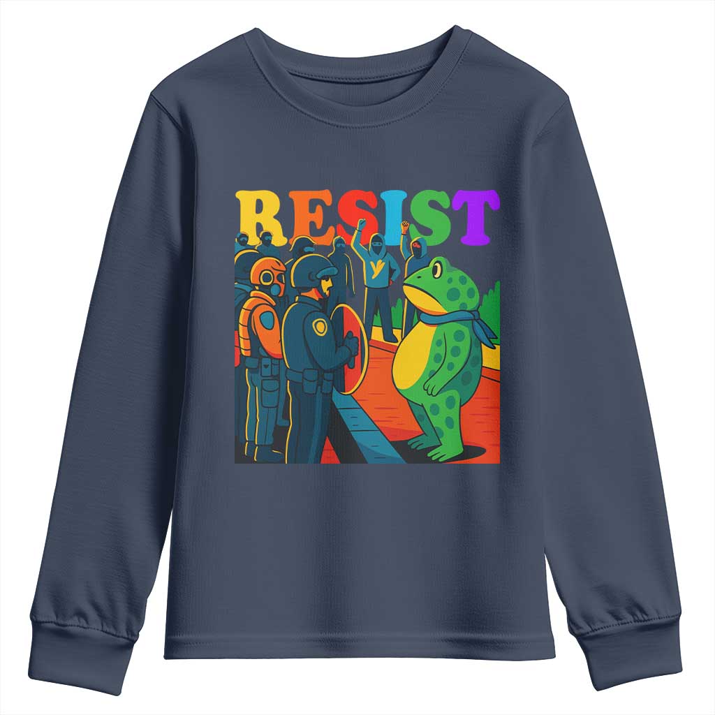 Rainbow Street Protest Frog Youth Sweatshirt Resist LGBTQ+ Solidarity TS02 Navy Print Your Wear
