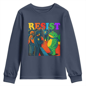 Rainbow Street Protest Frog Youth Sweatshirt Resist LGBTQ+ Solidarity TS02 Navy Print Your Wear