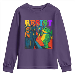Rainbow Street Protest Frog Youth Sweatshirt Resist LGBTQ+ Solidarity TS02 Purple Print Your Wear