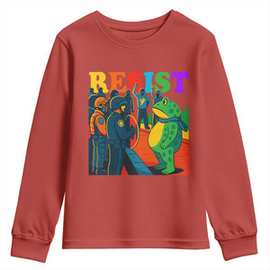 Rainbow Street Protest Frog Youth Sweatshirt Resist LGBTQ+ Solidarity TS02 Red Print Your Wear