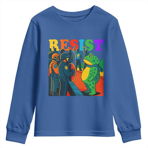 Rainbow Street Protest Frog Youth Sweatshirt Resist LGBTQ+ Solidarity TS02 Royal Blue Print Your Wear