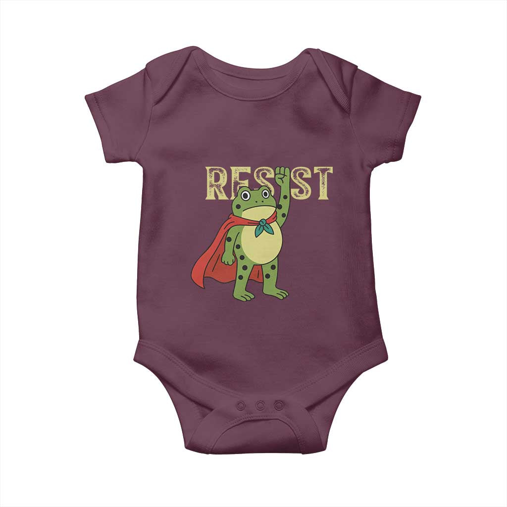 Resist Super Frog Baby Onesie Free Portland Political Satire Retro Graphic TS02 Maroon Print Your Wear