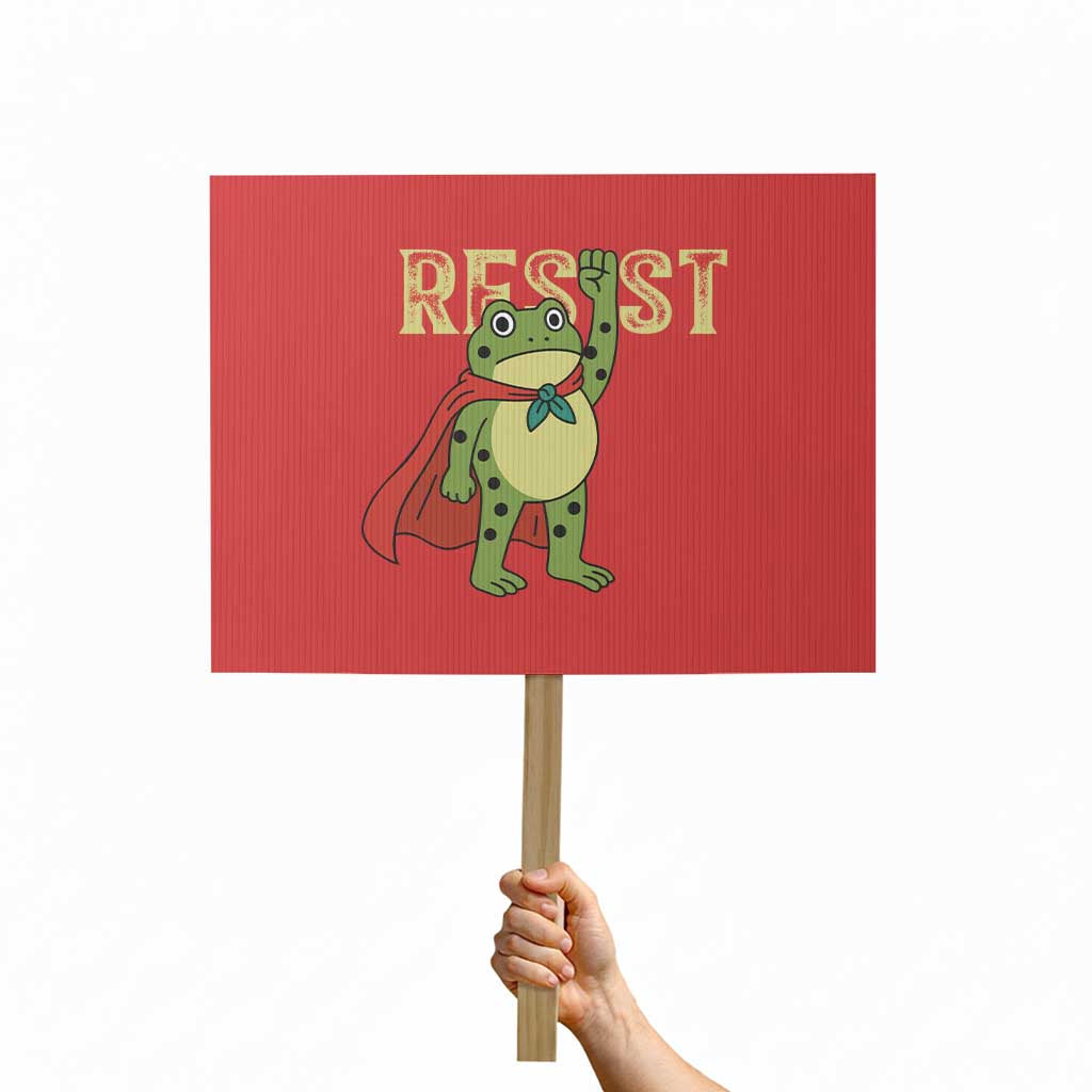 Resist Super Frog Protest Sign Free Portland Political Satire Retro Graphic TS02 Horizontal 18" x 24" Red Print Your Wear