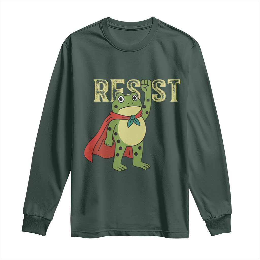 Resist Super Frog Long Sleeve Shirt Free Portland Political Satire Retro Graphic TS02 Dark Forest Green Print Your Wear