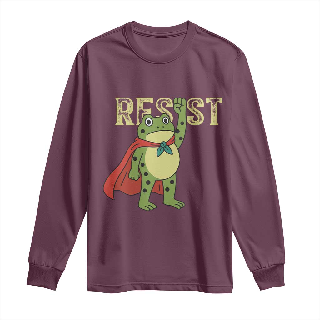 Resist Super Frog Long Sleeve Shirt Free Portland Political Satire Retro Graphic TS02 Maroon Print Your Wear