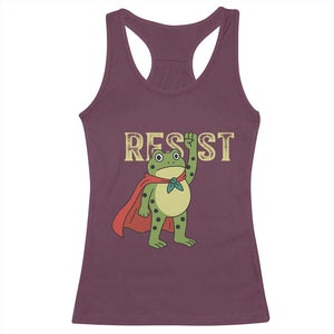 Resist Super Frog Racerback Tank Top Free Portland Political Satire Retro Graphic TS02 Maroon Print Your Wear