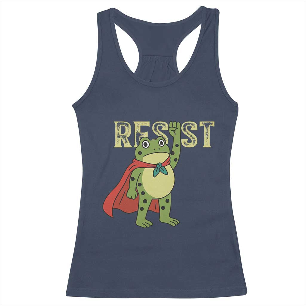 Resist Super Frog Racerback Tank Top Free Portland Political Satire Retro Graphic TS02 Navy Print Your Wear