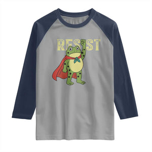 Resist Super Frog Raglan Shirt Free Portland Political Satire Retro Graphic TS02 Sport Gray Navy Print Your Wear
