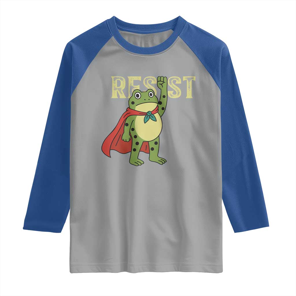 Resist Super Frog Raglan Shirt Free Portland Political Satire Retro Graphic TS02 Sport Gray Royal Print Your Wear