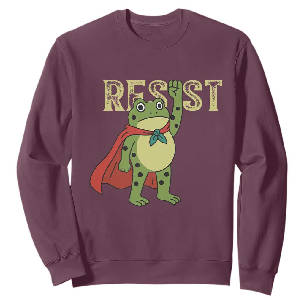 Resist Super Frog Sweatshirt Free Portland Political Satire Retro Graphic TS02 Maroon Print Your Wear