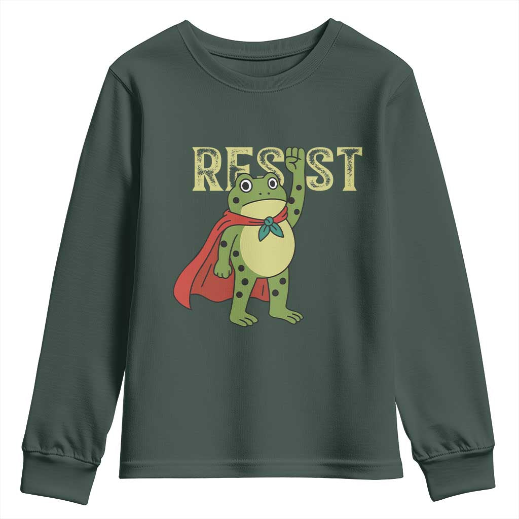 Resist Super Frog Youth Sweatshirt Free Portland Political Satire Retro Graphic TS02 Dark Forest Green Print Your Wear