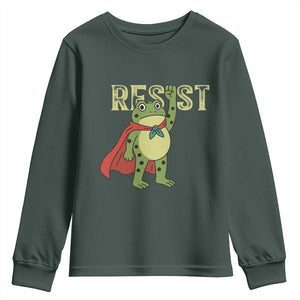 Resist Super Frog Youth Sweatshirt Free Portland Political Satire Retro Graphic TS02 Dark Forest Green Print Your Wear