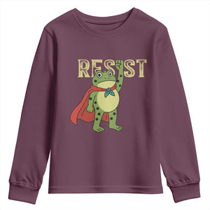 Resist Super Frog Youth Sweatshirt Free Portland Political Satire Retro Graphic TS02 Maroon Print Your Wear