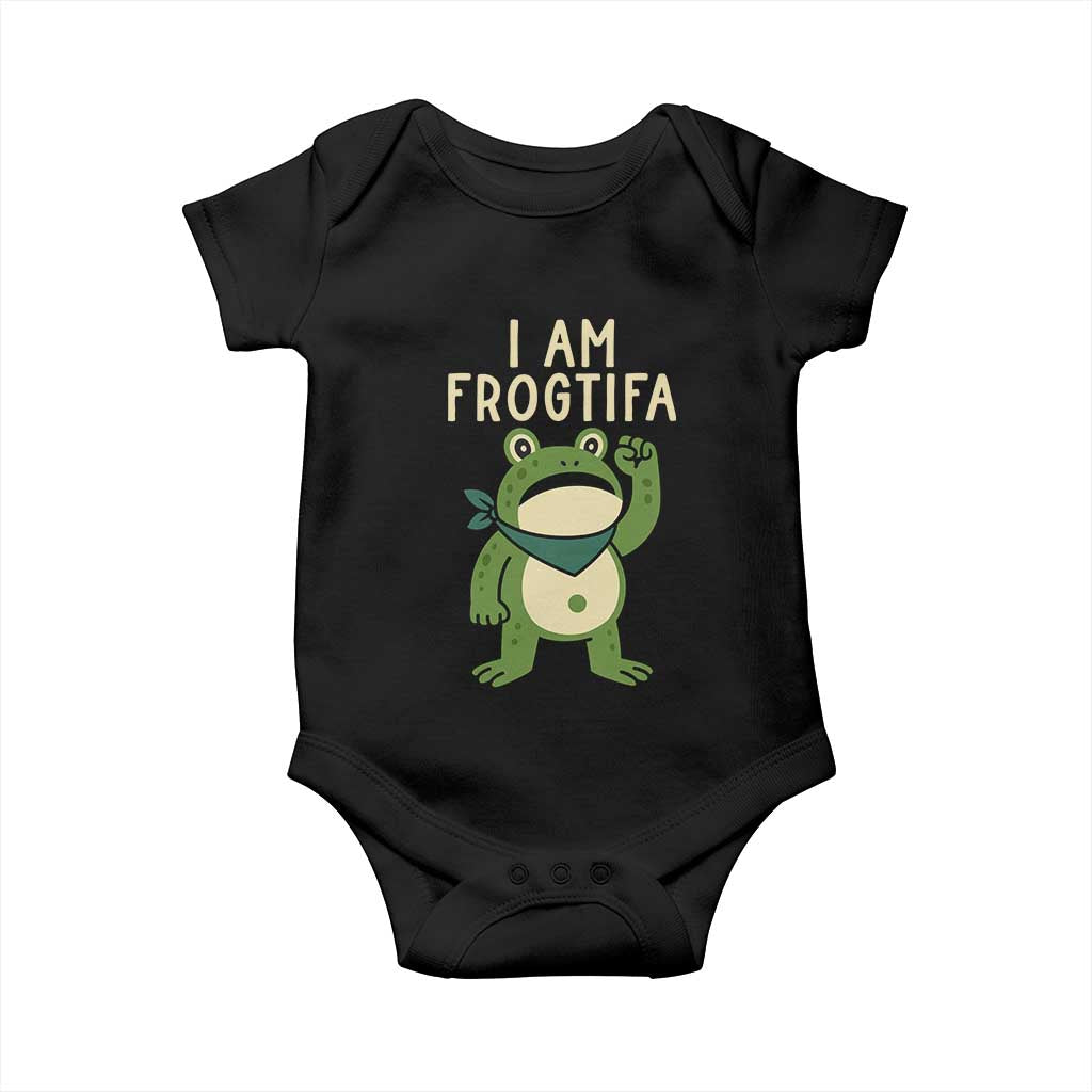 I Am Frogtifa Baby Onesie Frog Resist Antifascist with Raised Fist Bandana TS02 Black Print Your Wear