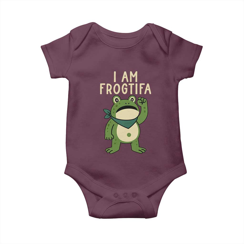 I Am Frogtifa Baby Onesie Frog Resist Antifascist with Raised Fist Bandana TS02 Maroon Print Your Wear