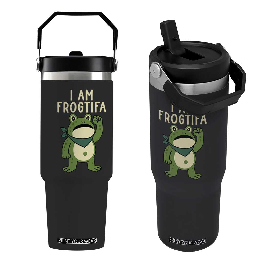 I Am Frogtifa Flip Straw Tumbler Frog Resist Antifascist with Raised Fist Bandana TS02 One Size: 30 oz Black Print Your Wear