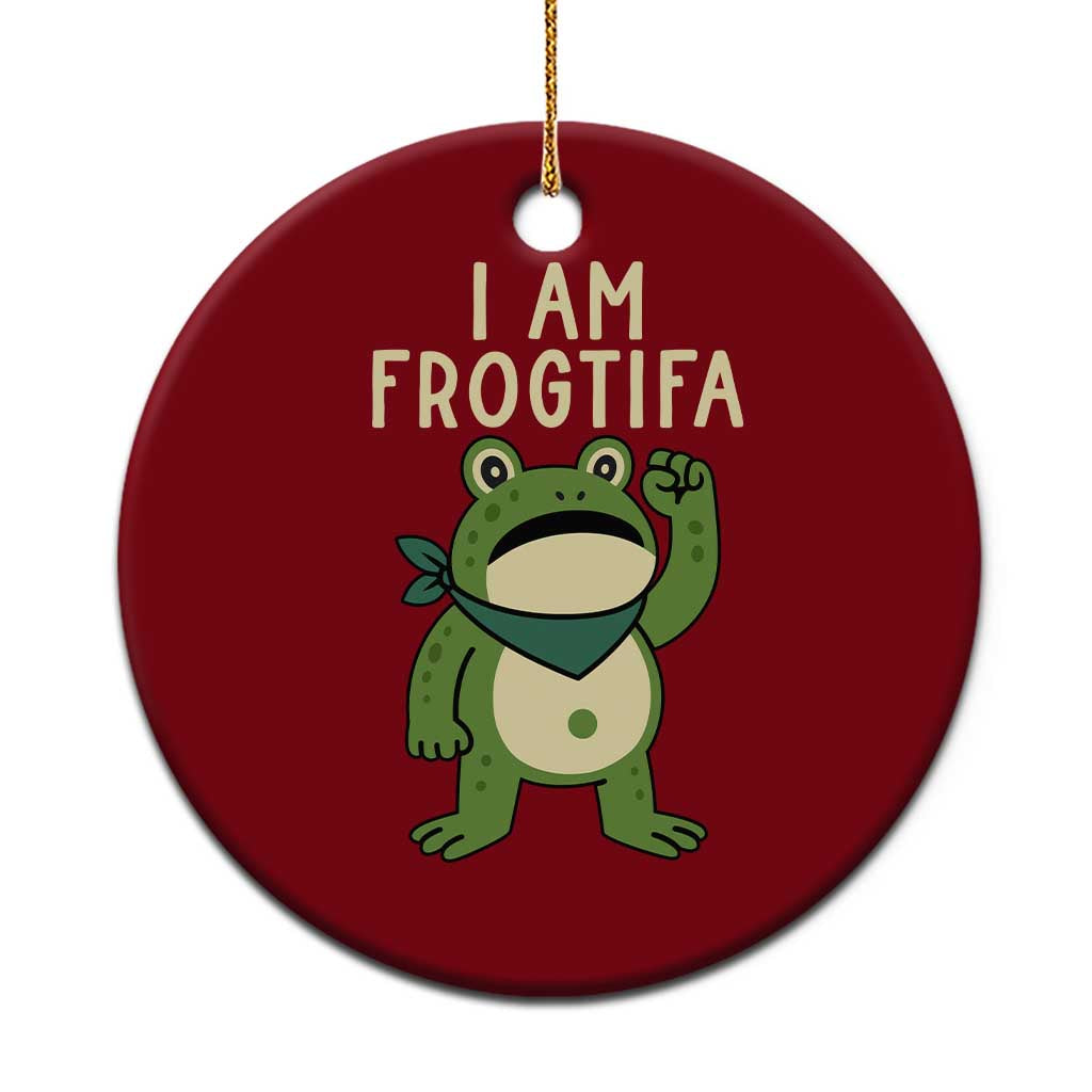 I Am Frogtifa Ceramic Ornament Frog Resist Antifascist with Raised Fist Bandana - Print Your Wear