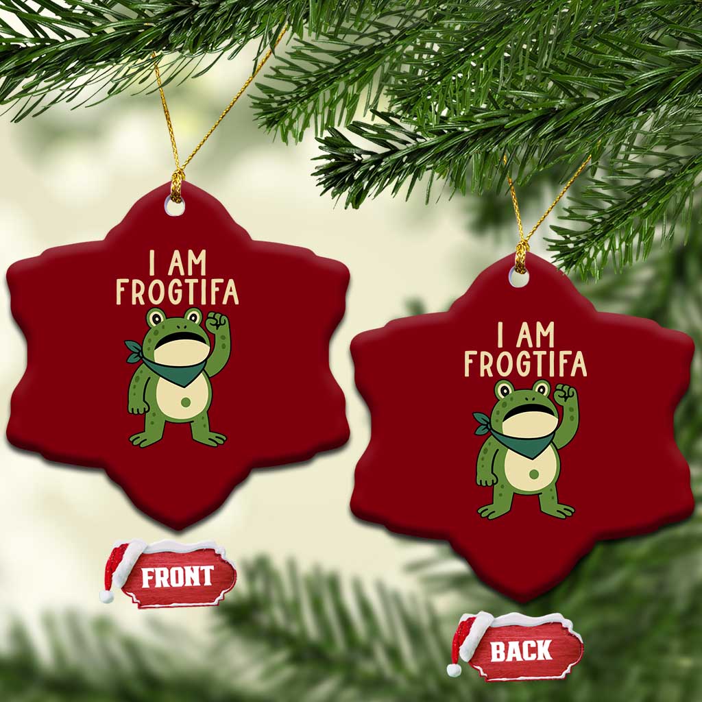 I Am Frogtifa Ceramic Ornament Frog Resist Antifascist with Raised Fist Bandana - Print Your Wear