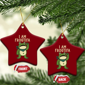 I Am Frogtifa Ceramic Ornament Frog Resist Antifascist with Raised Fist Bandana - Print Your Wear