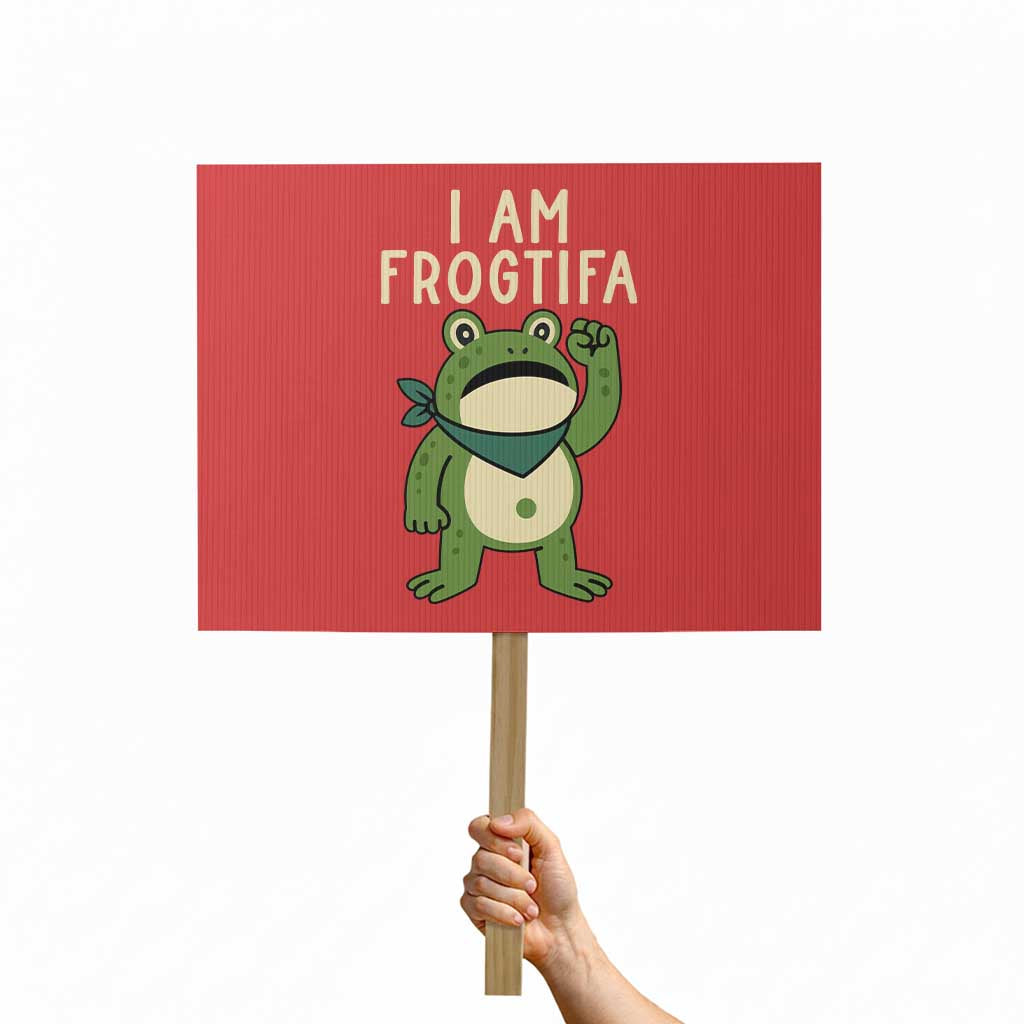 I Am Frogtifa Protest Sign Frog Resist Antifascist with Raised Fist Bandana TS02 Horizontal 18" x 24" Red Print Your Wear
