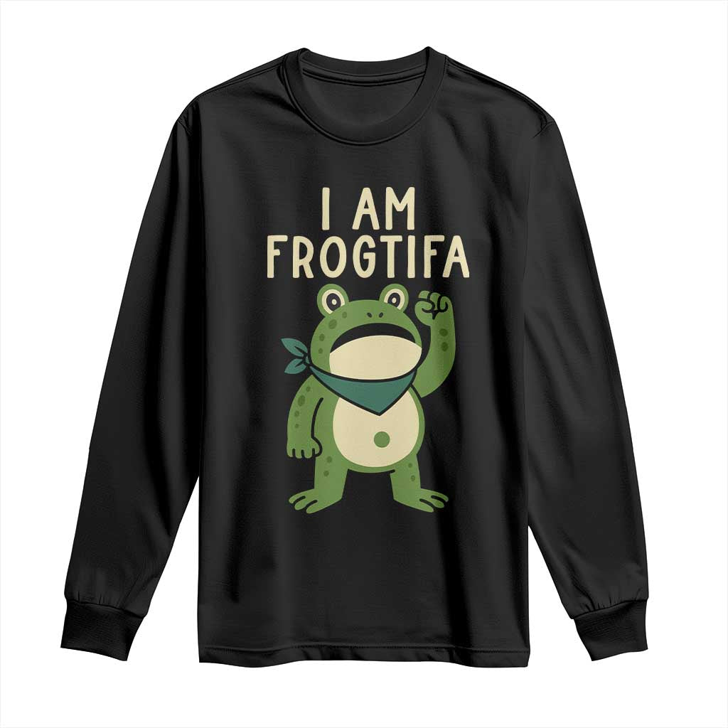 I Am Frogtifa Long Sleeve Shirt Frog Resist Antifascist with Raised Fist Bandana TS02 Black Print Your Wear
