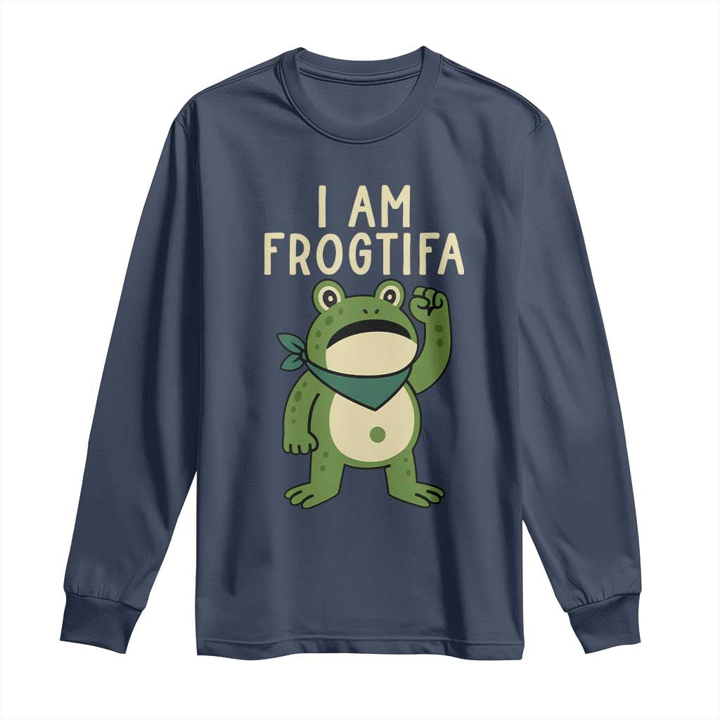 I Am Frogtifa Long Sleeve Shirt Frog Resist Antifascist with Raised Fist Bandana TS02 Navy Print Your Wear