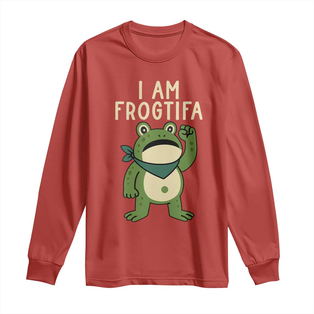 I Am Frogtifa Long Sleeve Shirt Frog Resist Antifascist with Raised Fist Bandana TS02 Red Print Your Wear