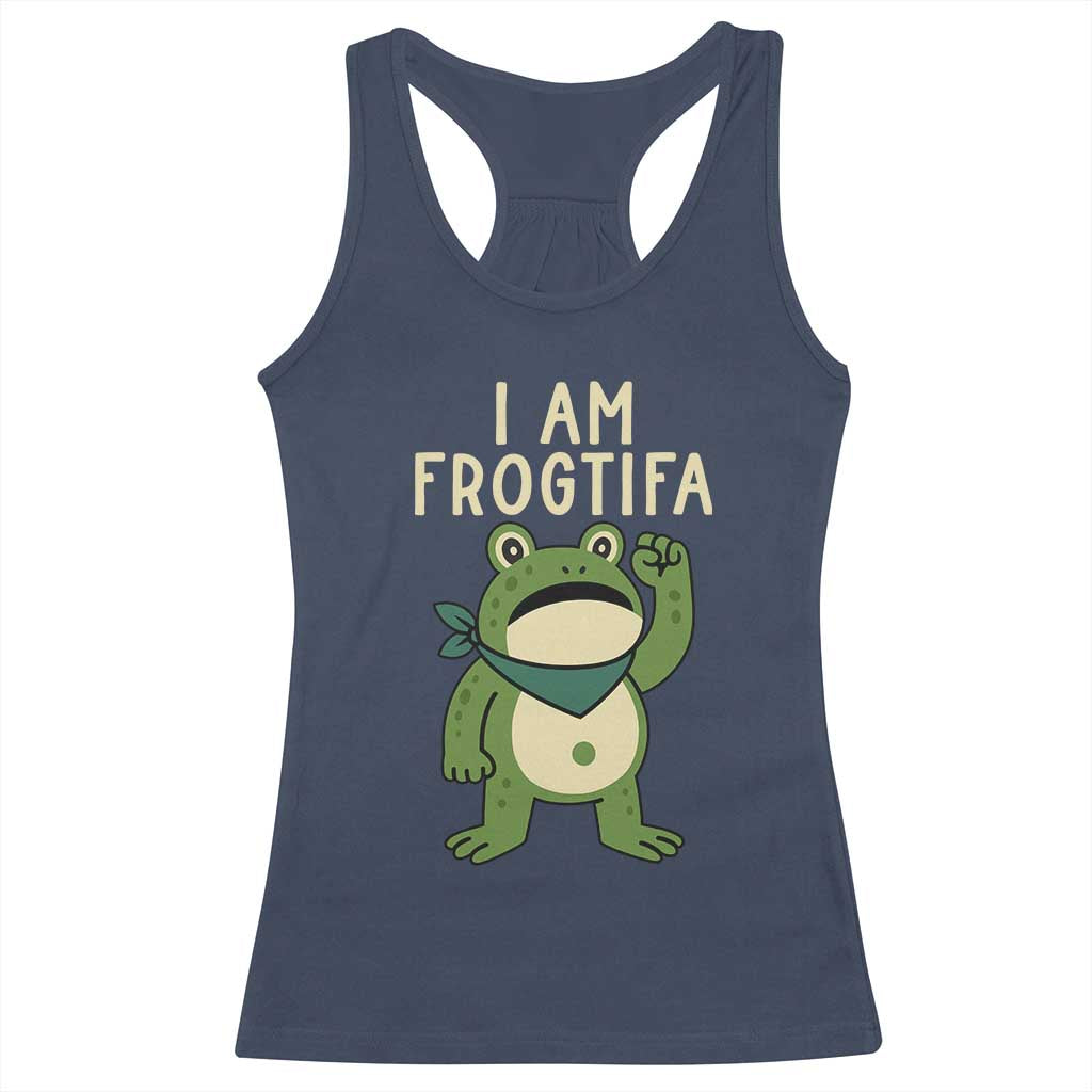 I Am Frogtifa Racerback Tank Top Frog Resist Antifascist with Raised Fist Bandana TS02 Navy Print Your Wear