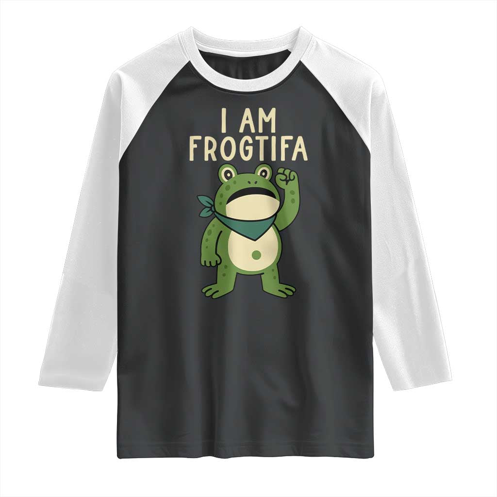 I Am Frogtifa Raglan Shirt Frog Resist Antifascist with Raised Fist Bandana TS02 Black White Print Your Wear