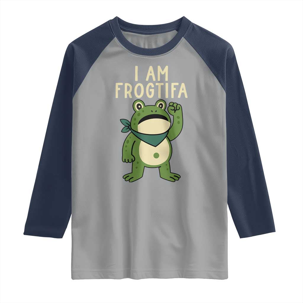 I Am Frogtifa Raglan Shirt Frog Resist Antifascist with Raised Fist Bandana TS02 Sport Gray Navy Print Your Wear