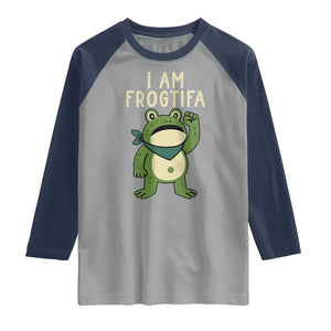 I Am Frogtifa Raglan Shirt Frog Resist Antifascist with Raised Fist Bandana TS02 Sport Gray Navy Print Your Wear
