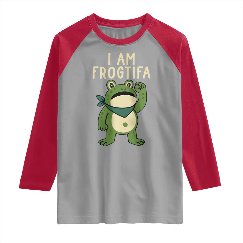 I Am Frogtifa Raglan Shirt Frog Resist Antifascist with Raised Fist Bandana TS02 Sport Gray Red Print Your Wear