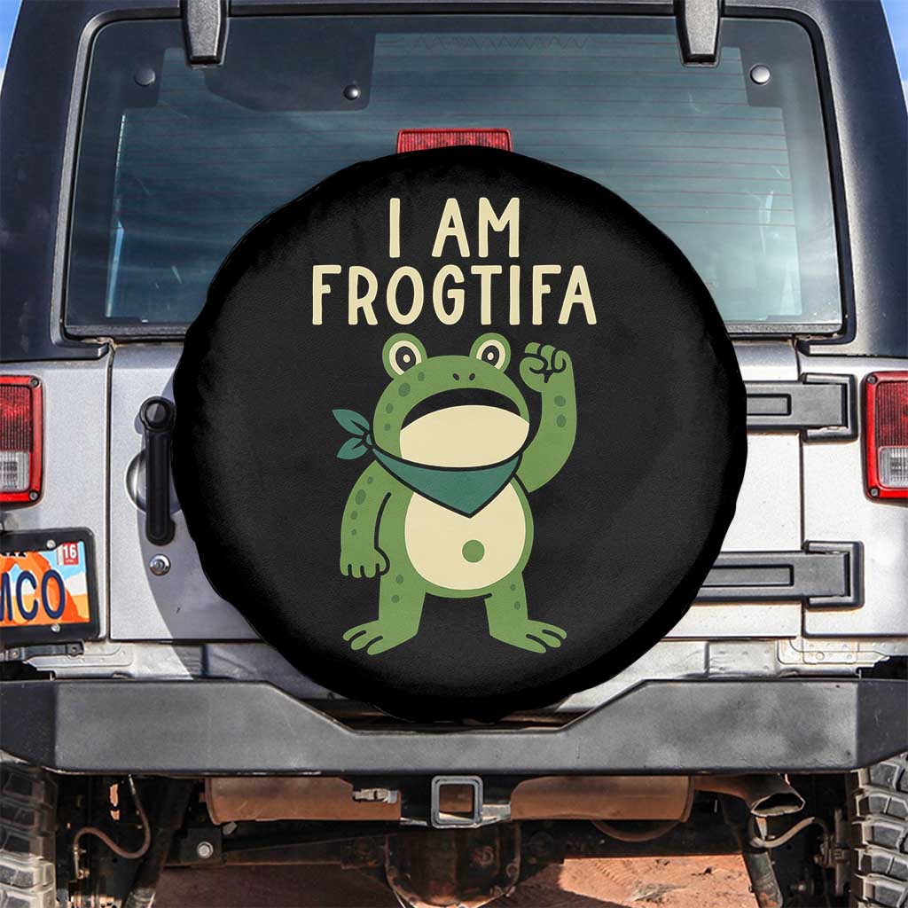 I Am Frogtifa Spare Tire Cover Frog Resist Antifascist with Raised Fist Bandana TS02 No hole Black Print Your Wear